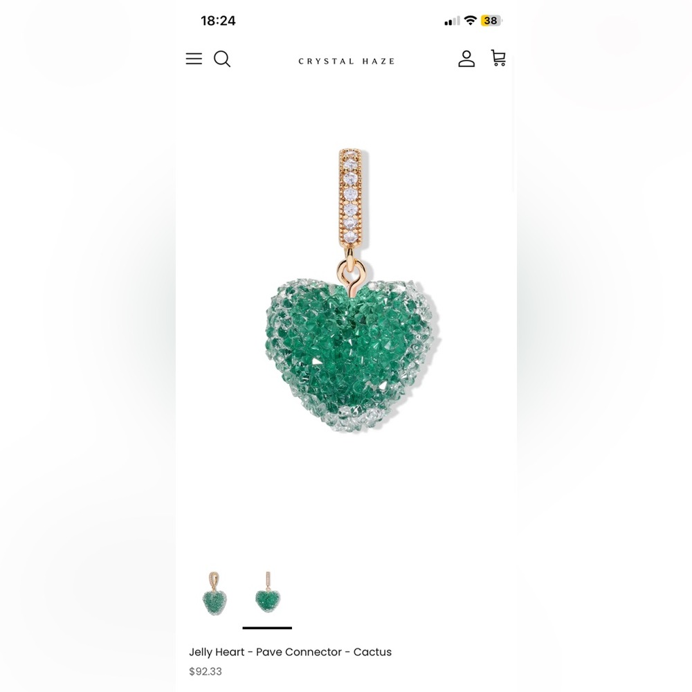 Crystal Haze Jelly Heart Pendant -Pave Connector- Cactus - Sherbet Core